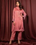 Embroidered Luxury Double Silk Short Kameez | Baby Pink