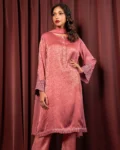 Embroidered Luxury Double Silk Short Kameez | Baby Pink