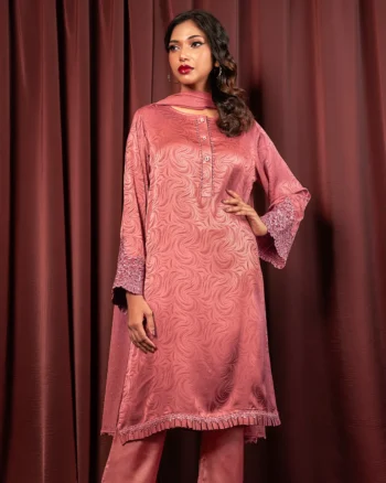 Embroidered Luxury Double Silk Short Kameez | Baby Pink