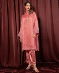 Embroidered Luxury Double Silk Short Kameez | Baby Pink